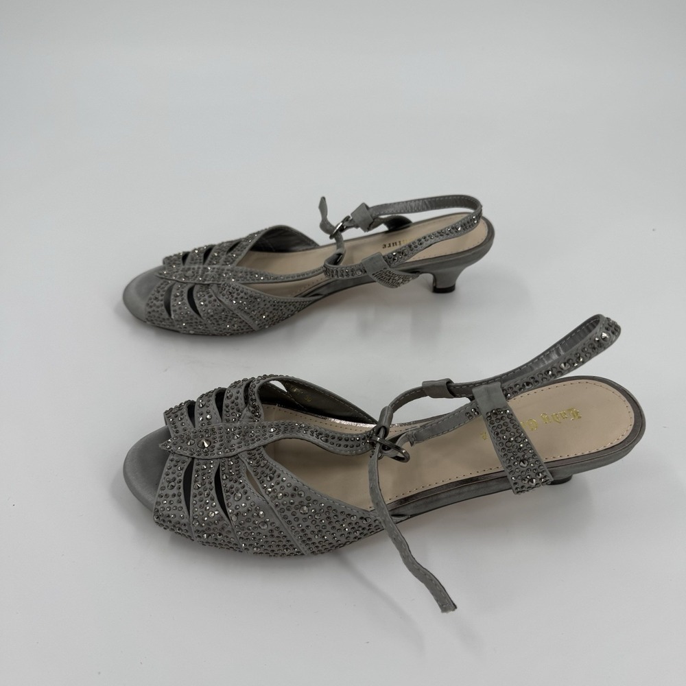 Lady Couture Gray Rhinestone Heels Womens EU 39 US 8.5 T Strap Sandals